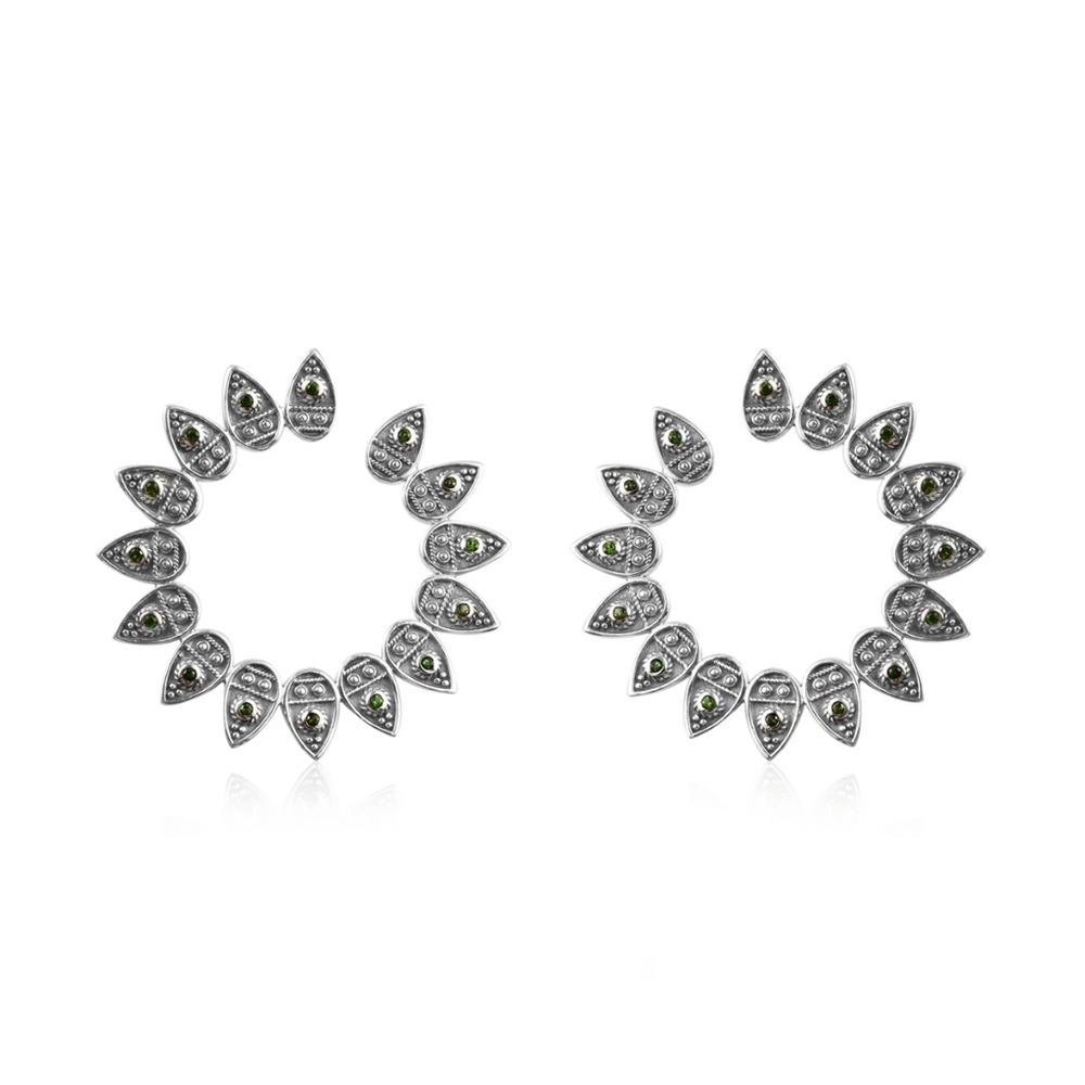 Green Russian Diopside Circle Post Earrings 925 Sterling Silver